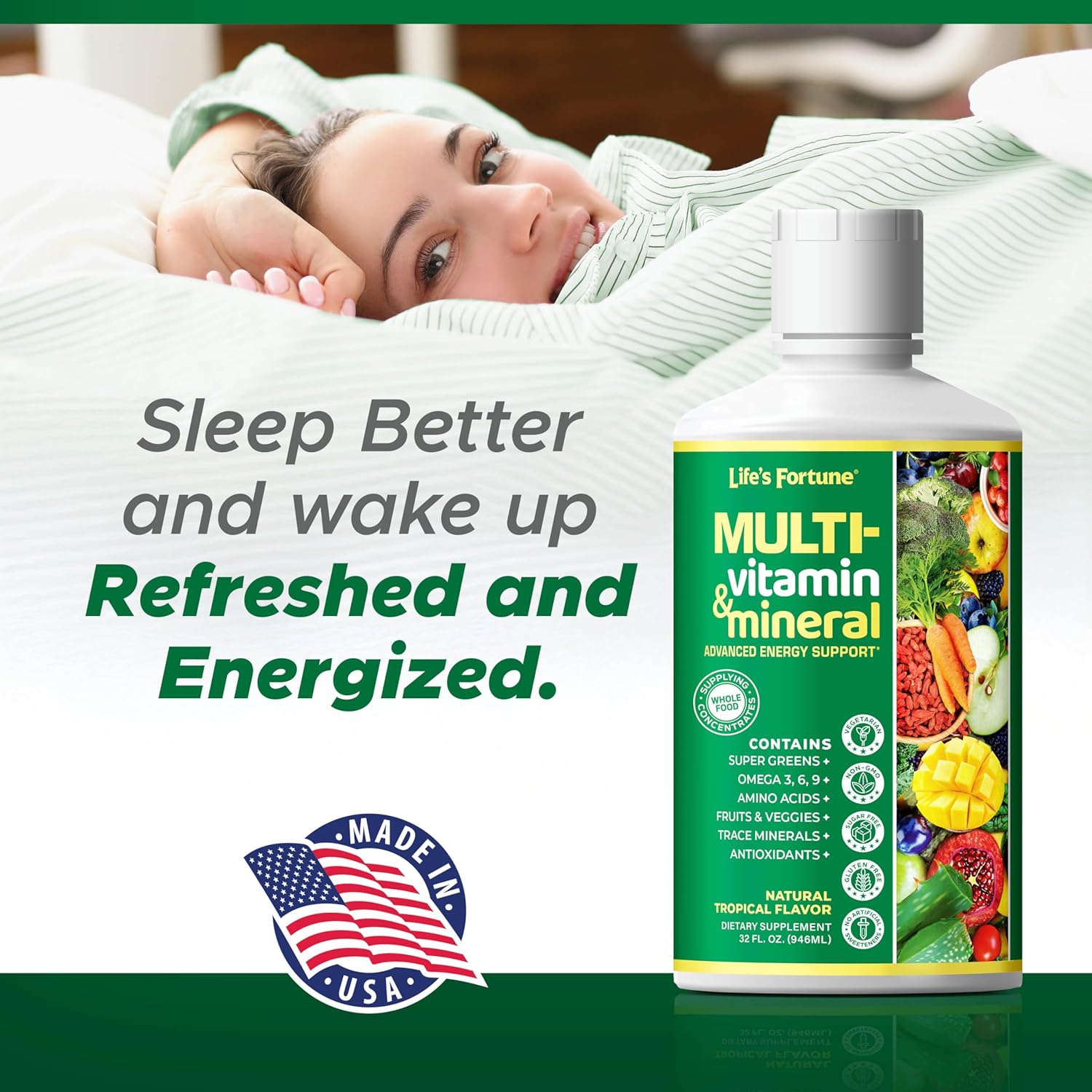 Life's Fortune Multivitamínico Líquido para Adultos y Mayores – 90+ Nutrientes, Sabor Tropical, 946 ml