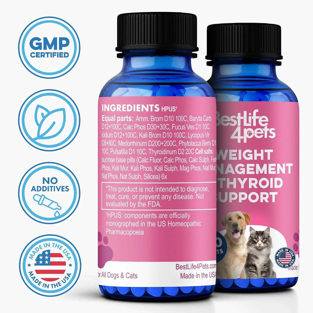 BestLife4Pets Weight & Thyroid Support – Suplemento Natural para el Control de Peso en Perros y Gatos – 400 Comprimidos