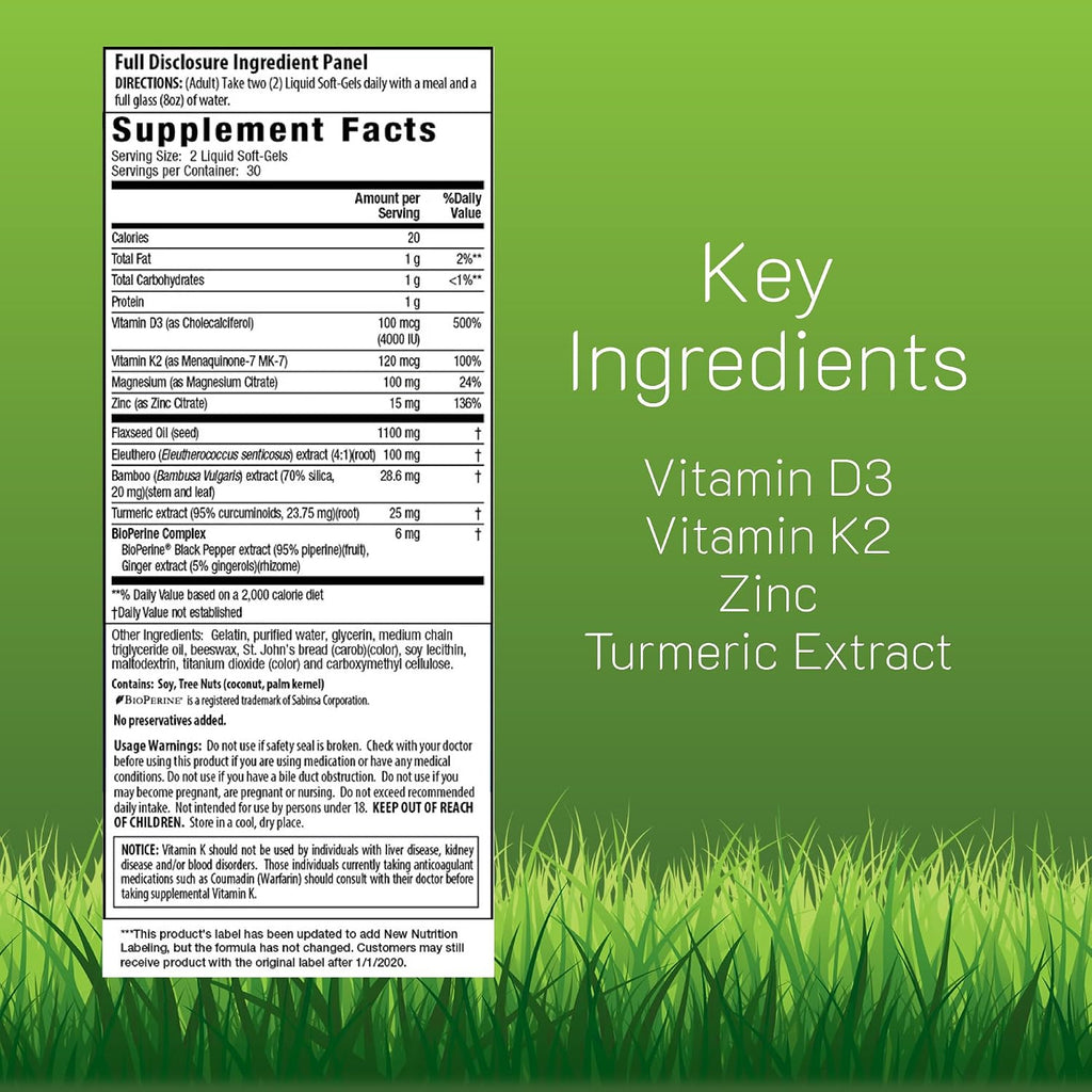 Irwin Naturals Mega D3 y K2 + Extracto de Cúrcuma | Complejo de Alta Potencia | 60 Cápsulas Blandas
