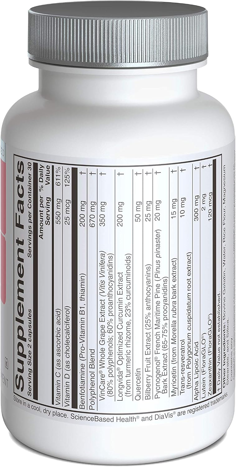 DiaVis – Suplemento para la salud retiniana y nerviosa – con benfotiamina, curcumina, resveratrol y extracto de uva – 60 cápsulas