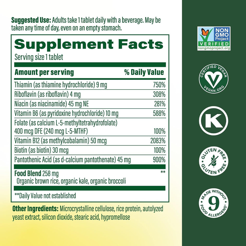 MegaFood Balanced B Complex - Complejo B con 8 Vitaminas B, 60 Comprimidos