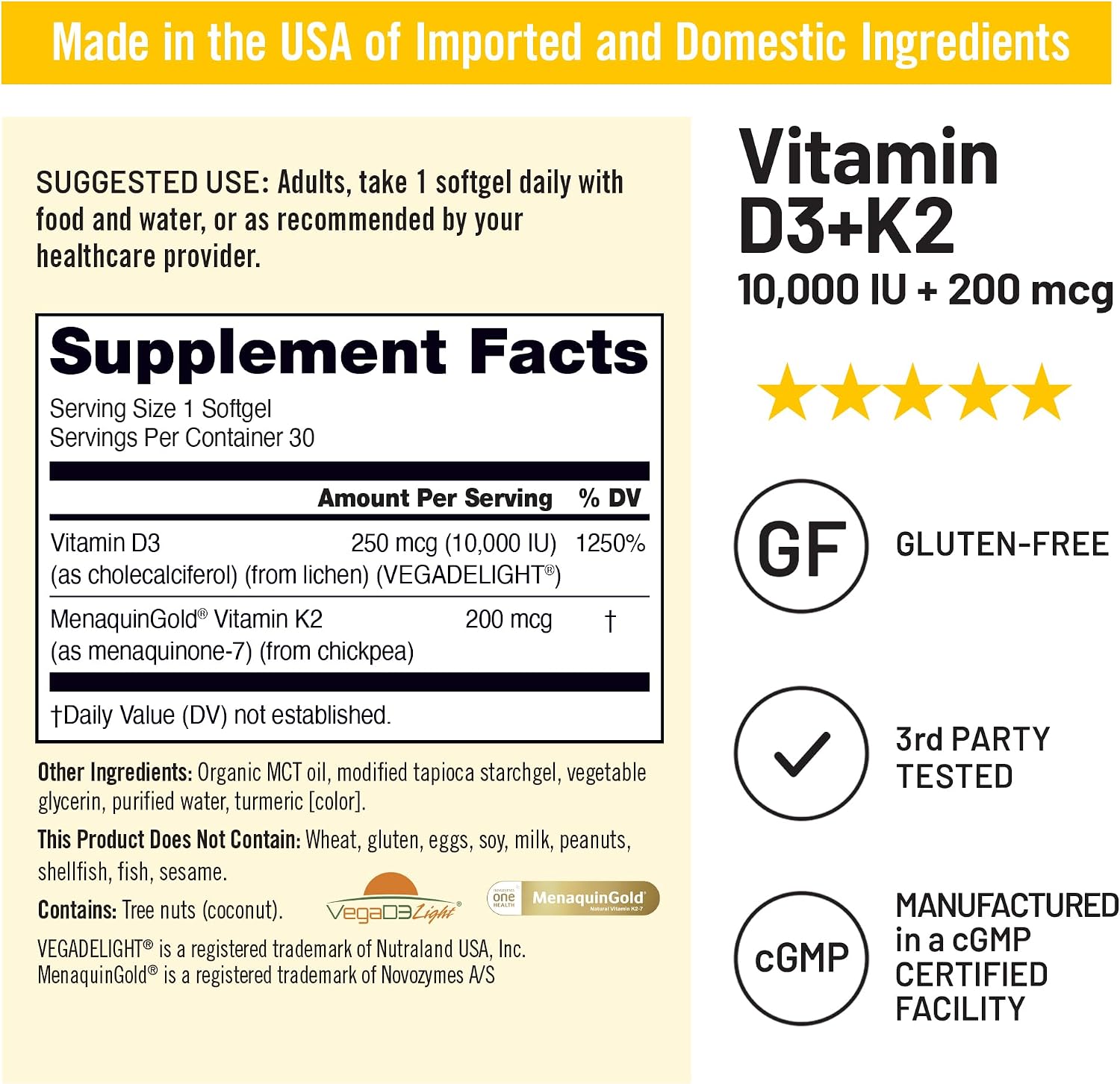 NatureWise Vitamina D3 + K2 Vegana 10000 IU / 200 mcg - 30 Cápsulas