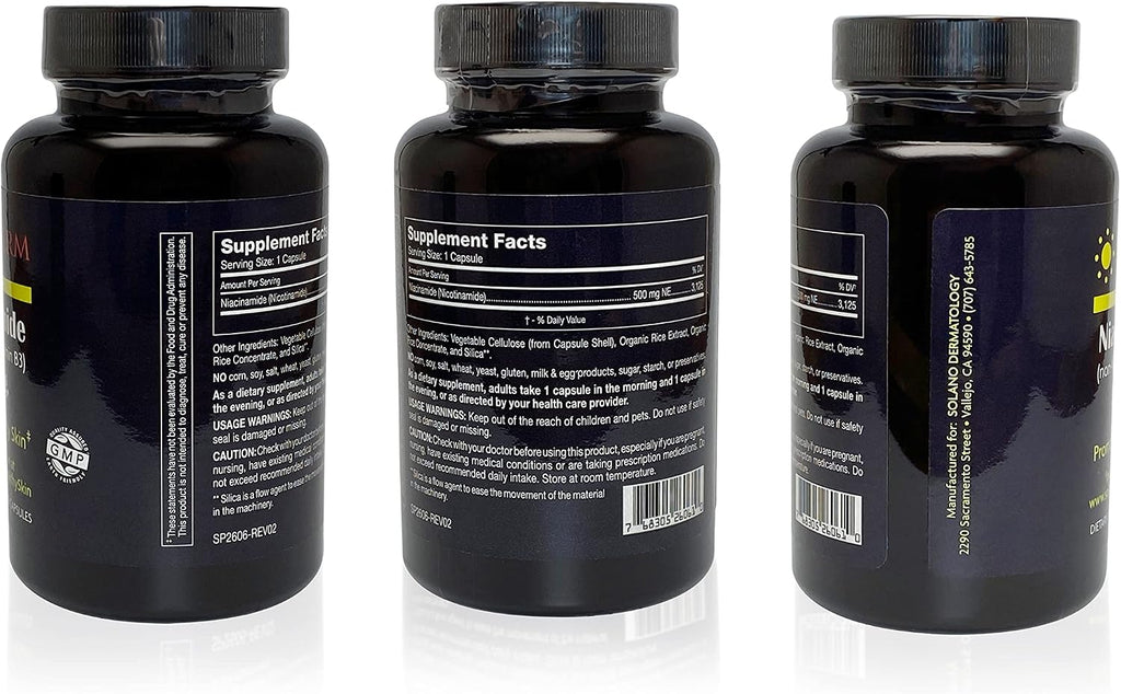 SOLDERM Niacinamide 500mg – No-Flush Vitamin B3, 120 Vegetarian Capsules