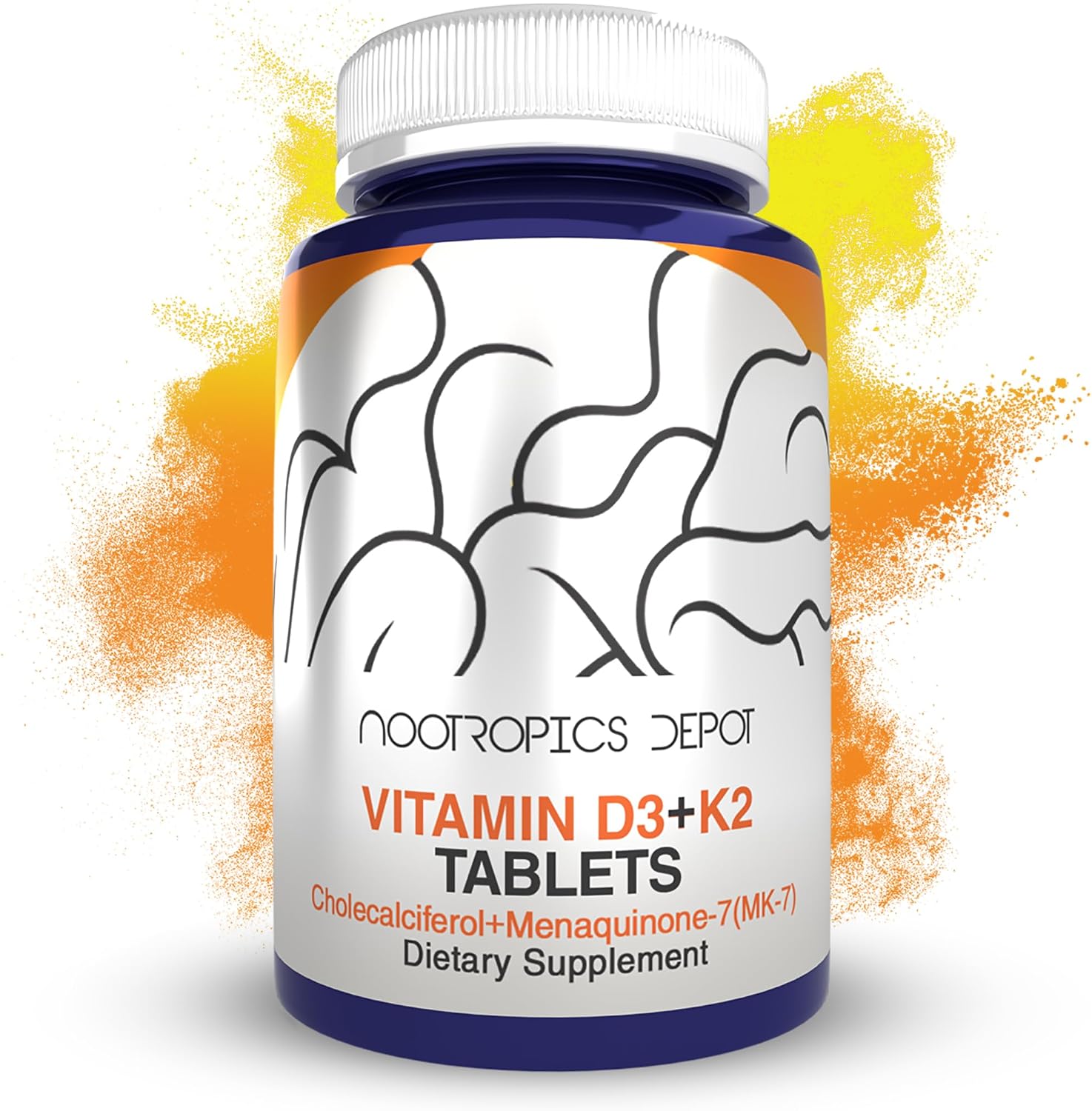 Nootropics Depot Vitamina D3+K2 con Vitamina C - 365 comprimidos - 125μg (5000 UI) - Año de suministro