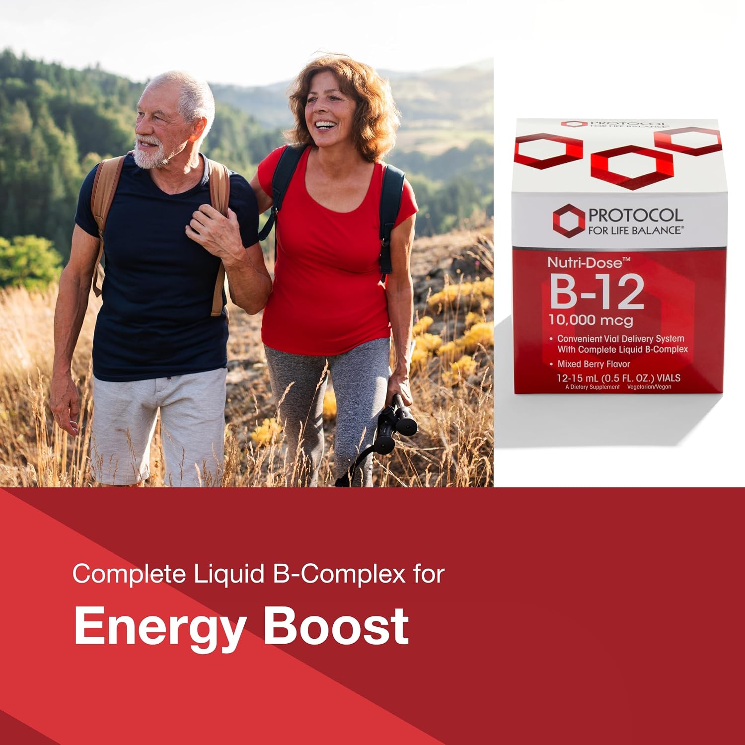 PROTOCOL FOR LIFE BALANCE Nutri-Dose B-12 10000mcg - Vitamina B12 Líquida - para Energía y Sistema Nervioso - con Folato y Biotina - Viales Prácticos