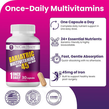 ProCare Health Multivitamínico Bariátrico con 45mg de Hierro (30 Cápsulas) - Una Vez al Día para Apoyo Postoperatorio – Image 6