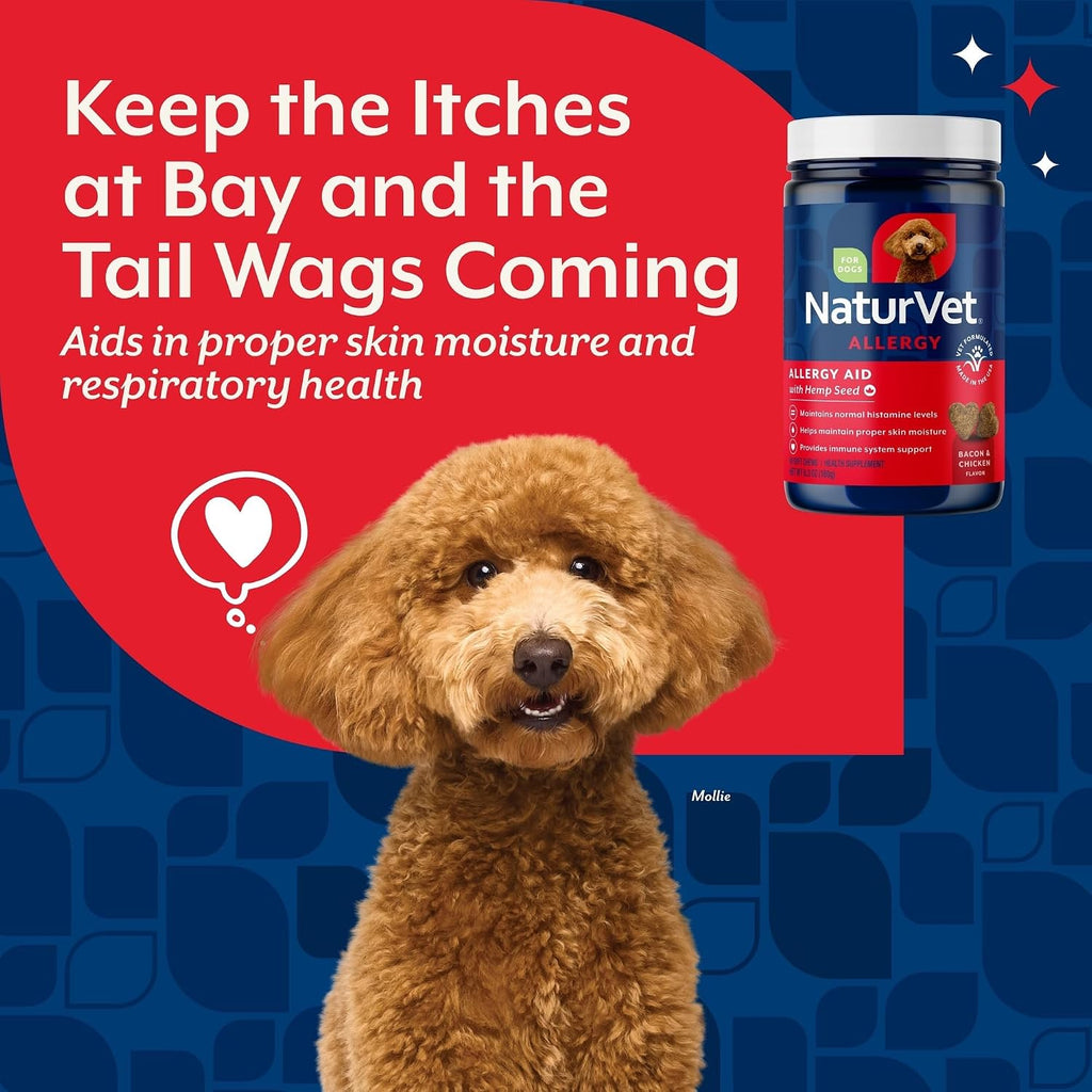 NaturVet Hemp Allergy Aid Suplemento para Perros con Semillas de Cáñamo y Antioxidantes, 60 unidades