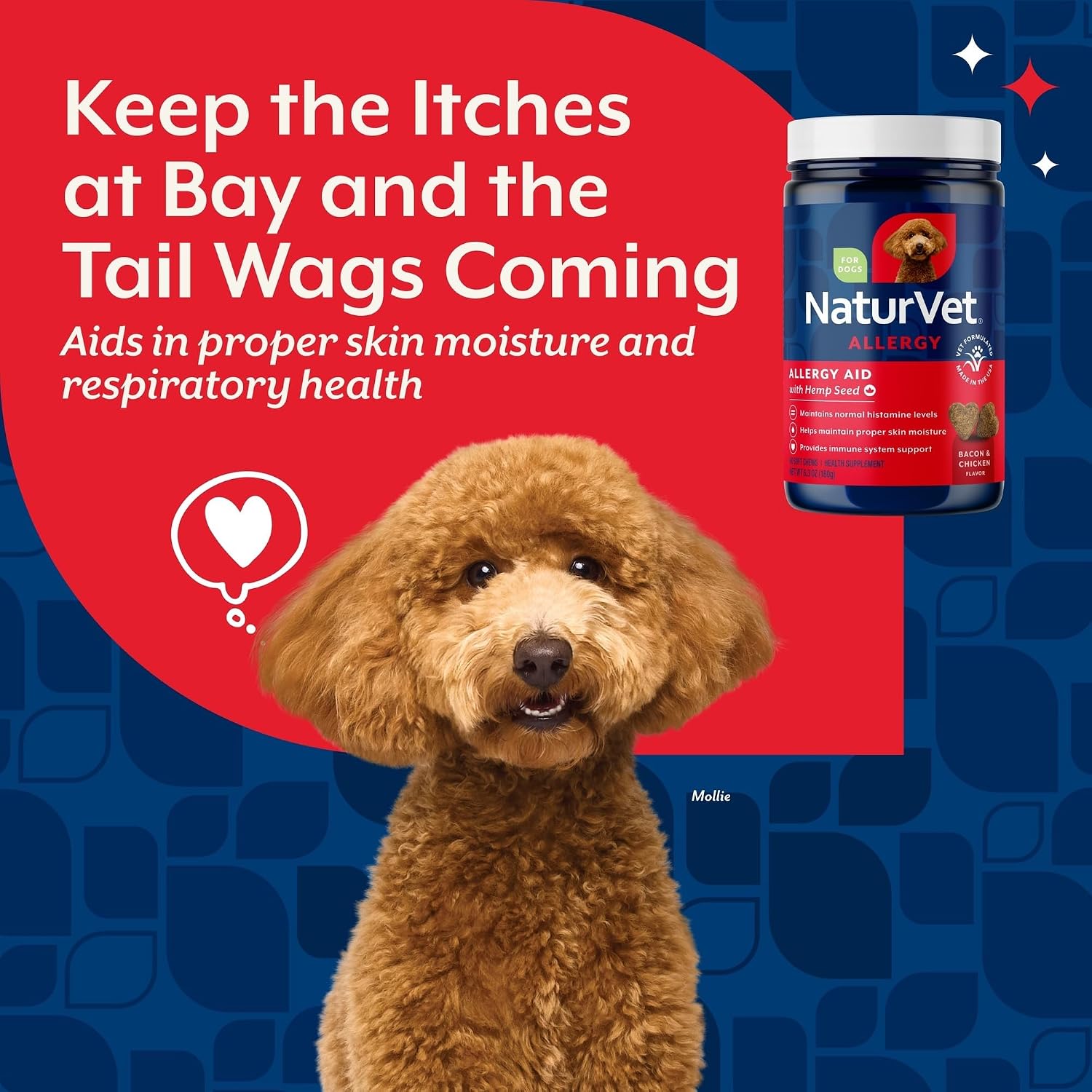 NaturVet Hemp Allergy Aid Suplemento para Perros con Semillas de Cáñamo y Antioxidantes, 60 unidades