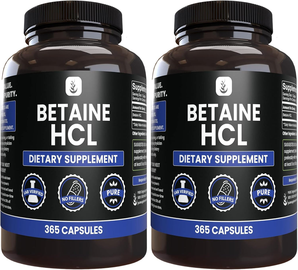 PURE ORIGINAL INGREDIENTS Betaine HCL, 100 Cápsulas - Puro, Sin Aditivos