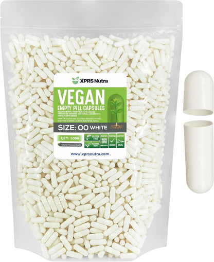 XPRS Nutra Cápsulas Vacías Tamaño 00 - 5000 uds - Cápsulas Vegetarianas - Cápsulas de Celulosa Vegetal para Rellenar (Blanco) – Image 1