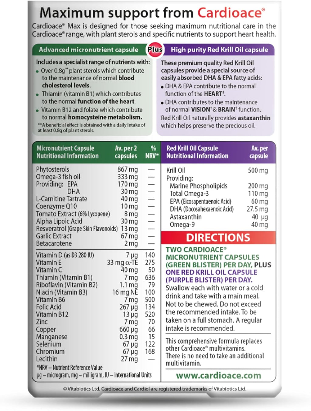 Vitabiotics Cardioace Max - 84 Cápsulas