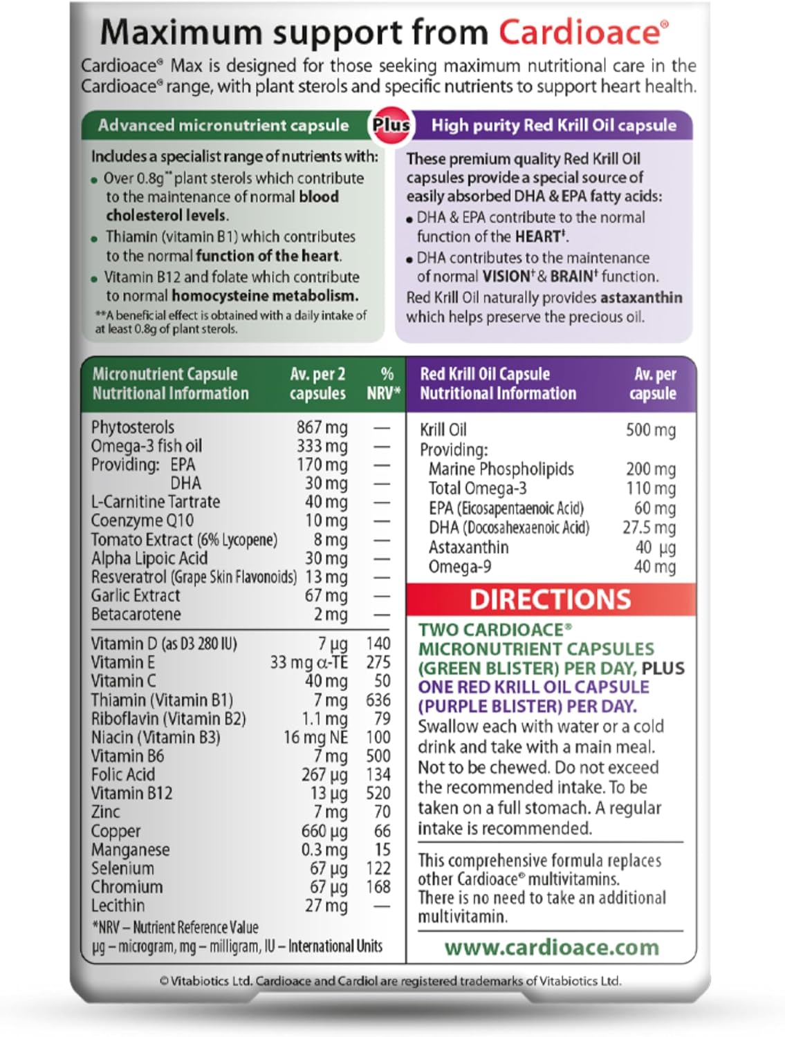 Vitabiotics Cardioace Max - 84 Cápsulas