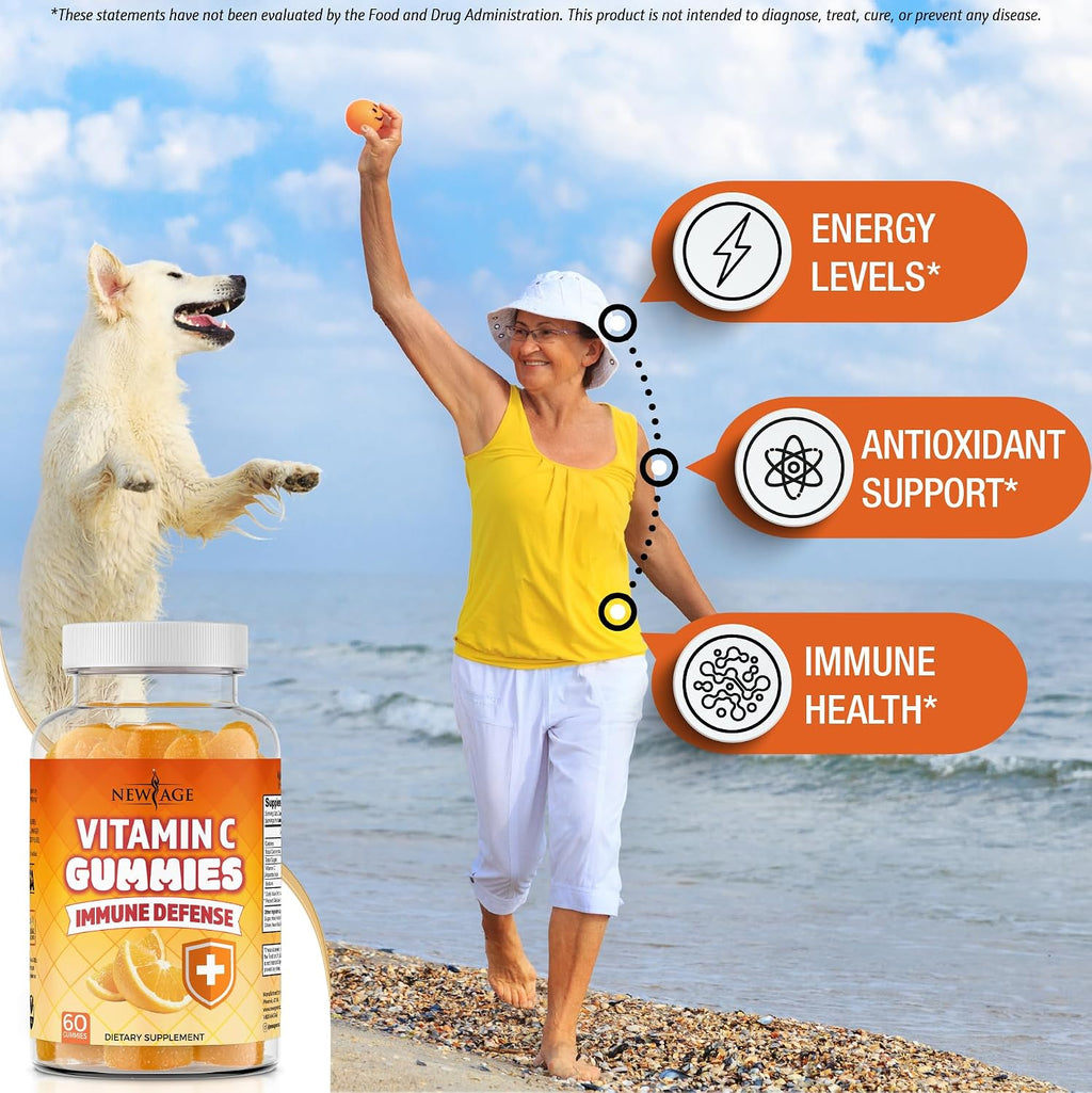 NEW AGE Vitamin C Gummies - Gominolas de Vitamina C con Sabor Naranja - Sin Gluten - 120 Gominolas
