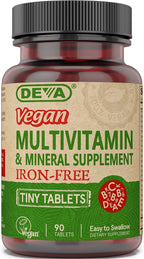 Deva Multivitamínico y Mineral Vegano Sin Hierro - Fórmula de Alta Potencia - 90 Comprimidos