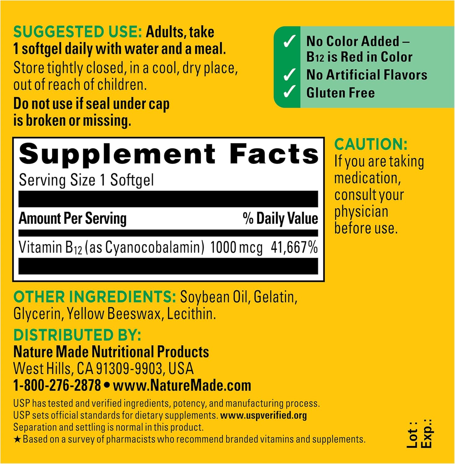 Nature Made Vitamin B12 1000 mcg - Dietary Supplement for Energy Metabolism - 150 Softgels