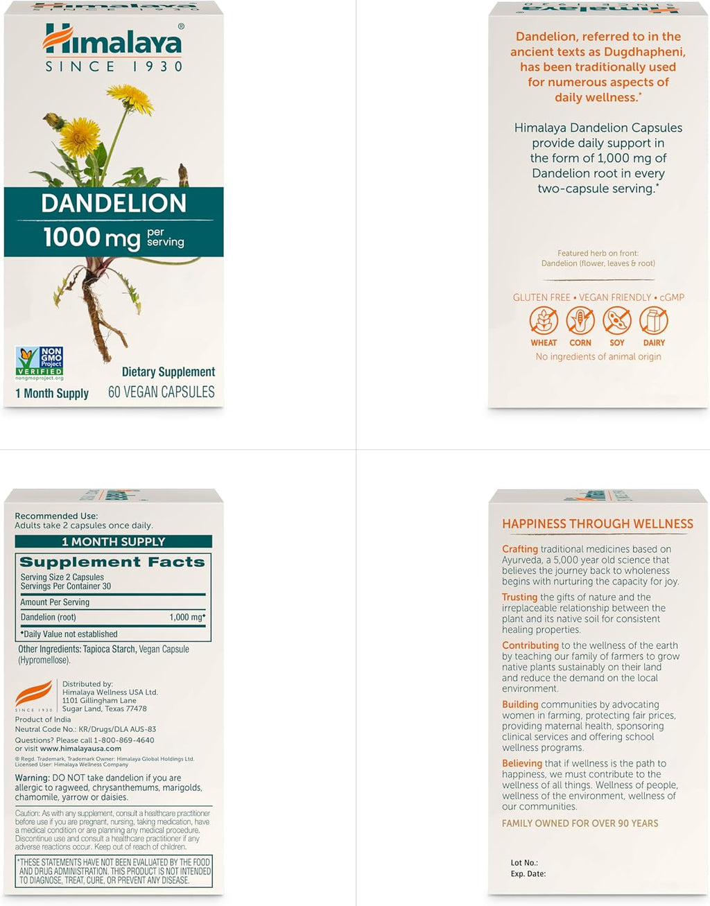 Himalaya Diente de León - Suplemento de Raíz de Diente de León para el Bienestar Diario - Vegano, Sin Gluten, 1000 mg, 60 Cápsulas