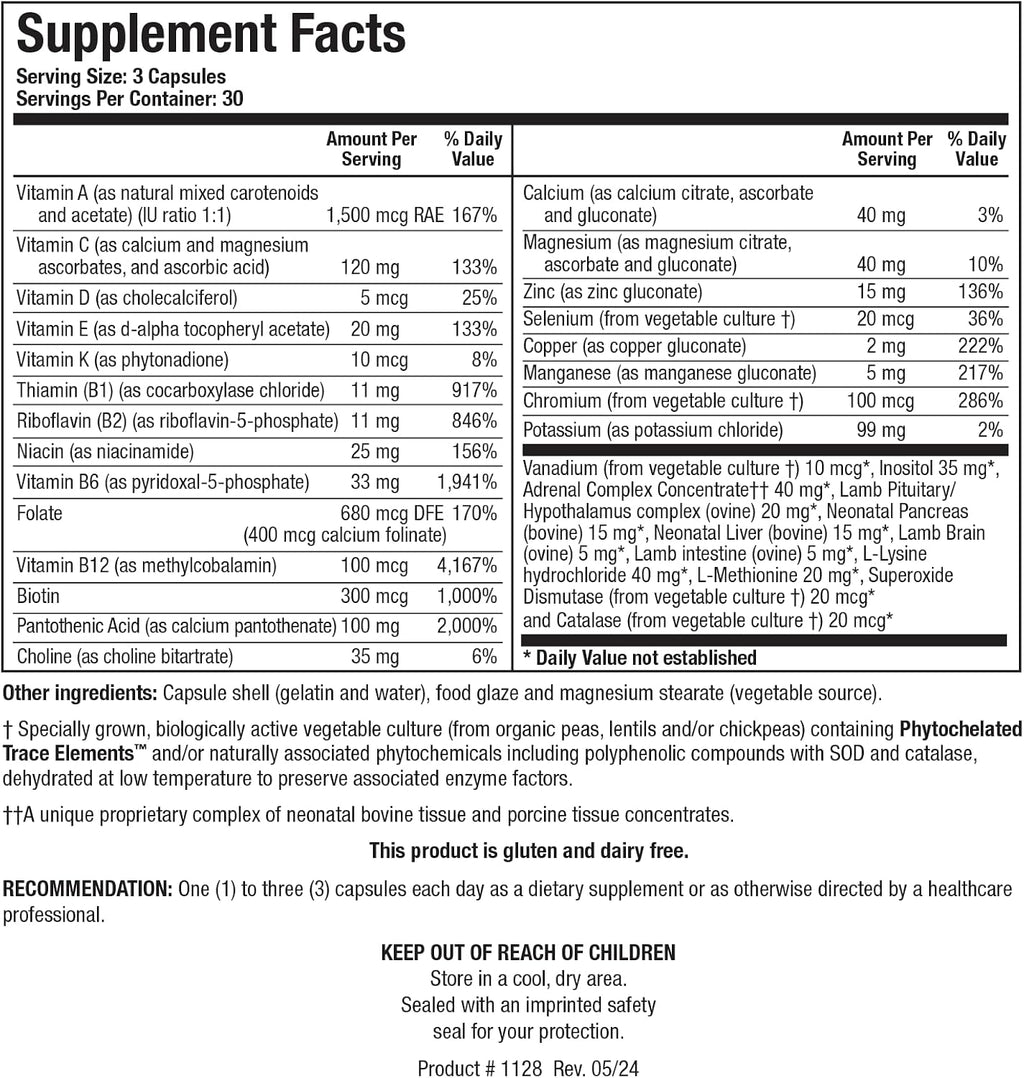 Biotics Research Bio Glycozyme Forte Multivitamínico para Apoyo Glucolítico, Vanadio, Zinc, Cromo, Manganeso, Inositol, Catalasa, Metabolismo Saludable y Homocisteína 270 Cápsulas