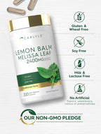 Carlyle Cápsulas de Melisa (Lemon Balm) | 200 Unidades | Extracto Concentrado de Hoja de Melissa | Fórmula No GMO y Sin Gluten