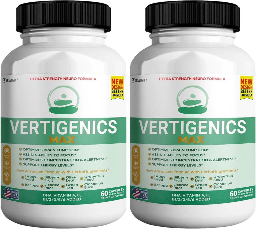 Vertigenics Max Brain Support Suplemento para el Cerebro, Fórmula Neuro de Extra Fuerza, 60 Cápsulas, con Ingredientes Herbales y Vitaminas