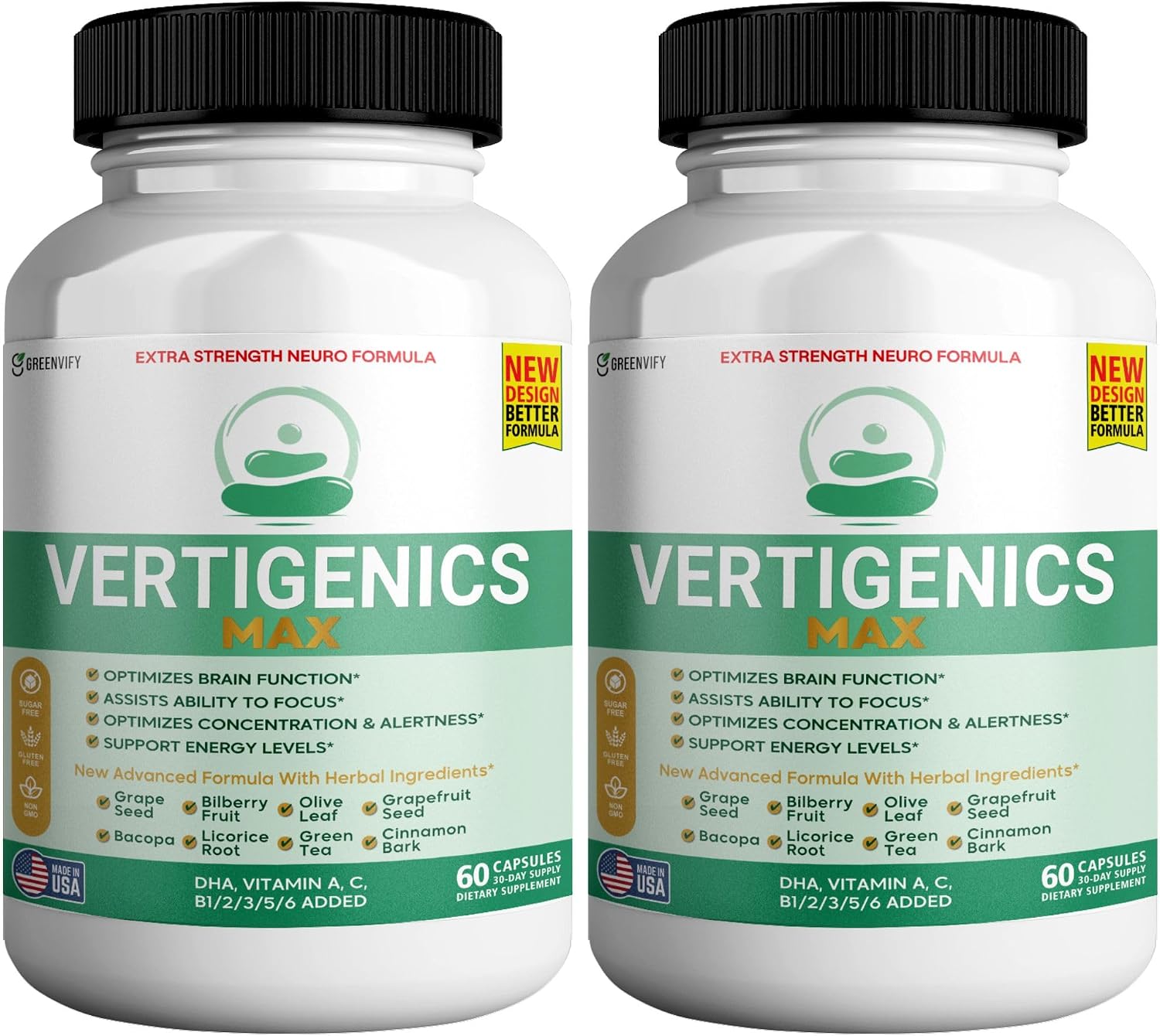 Vertigenics Max Brain Support Suplemento para el Cerebro, Fórmula Neuro de Extra Fuerza, 60 Cápsulas, con Ingredientes Herbales y Vitaminas