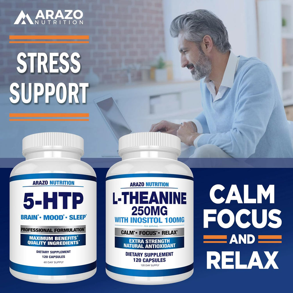 Arazo Nutrition L-Theanina 250mg (Extra Strength) con Inositol 100mg, 120 Cápsulas Vegetarianas