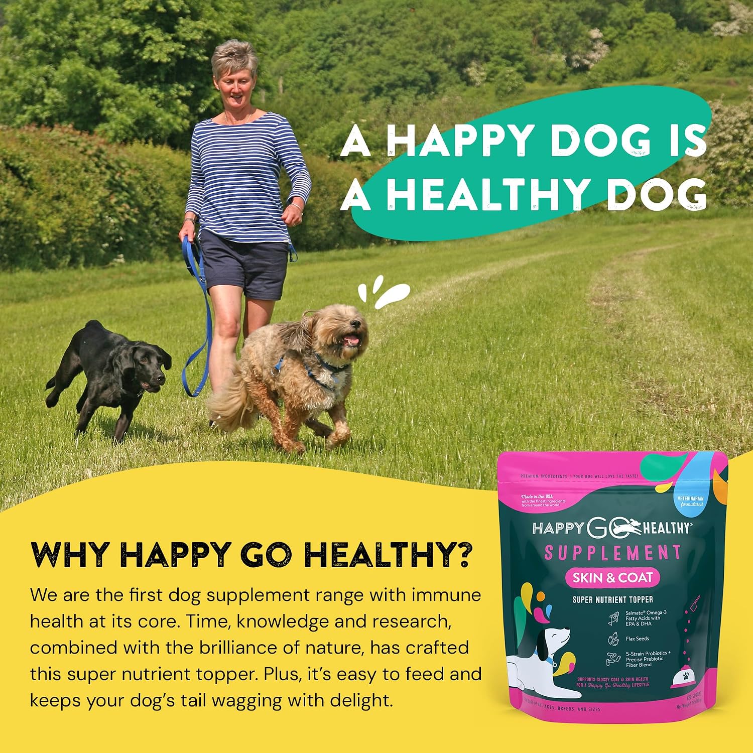 Happy Go Healthy Suplemento para Piel y Pelaje de Perros con Probióticos y Omega 3