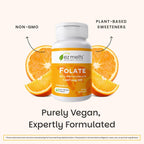 EZ Melts Folato Disolvable 1,667 mcg DFE - Complemento de Folato Metilado - Salud Cardíaca y Desarrollo Fetal Saludable - No GMO, Vegano y Sin Lácteos - Sabor Naranja - 60 Comprimidos Disolubles