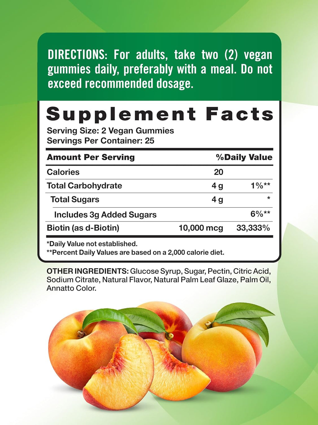 Nature's Truth Gominolas de Biotina 10000mcg | 50 Unidades | Vegano, Sin Gluten, Sabor Melocotón