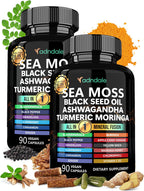 Adndale Sea Moss Capsules - Mezcla de 18 Ingredientes con Ashwagandha y Cúrcuma - 180 Cápsulas