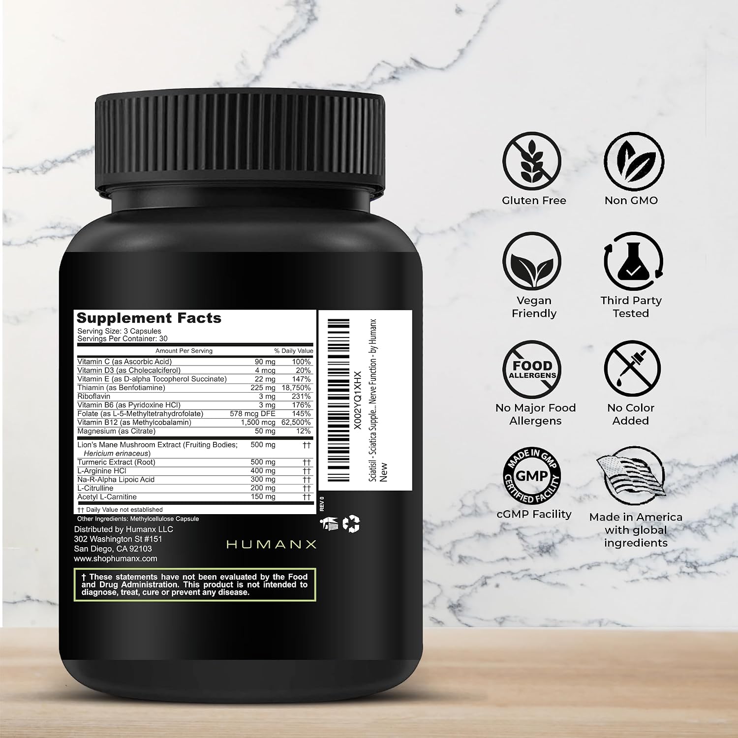 HUMANX Sciatica Focused Formula - Complemento para el Apoyo Nervioso con R-Ácido Lipoico Estabilizado