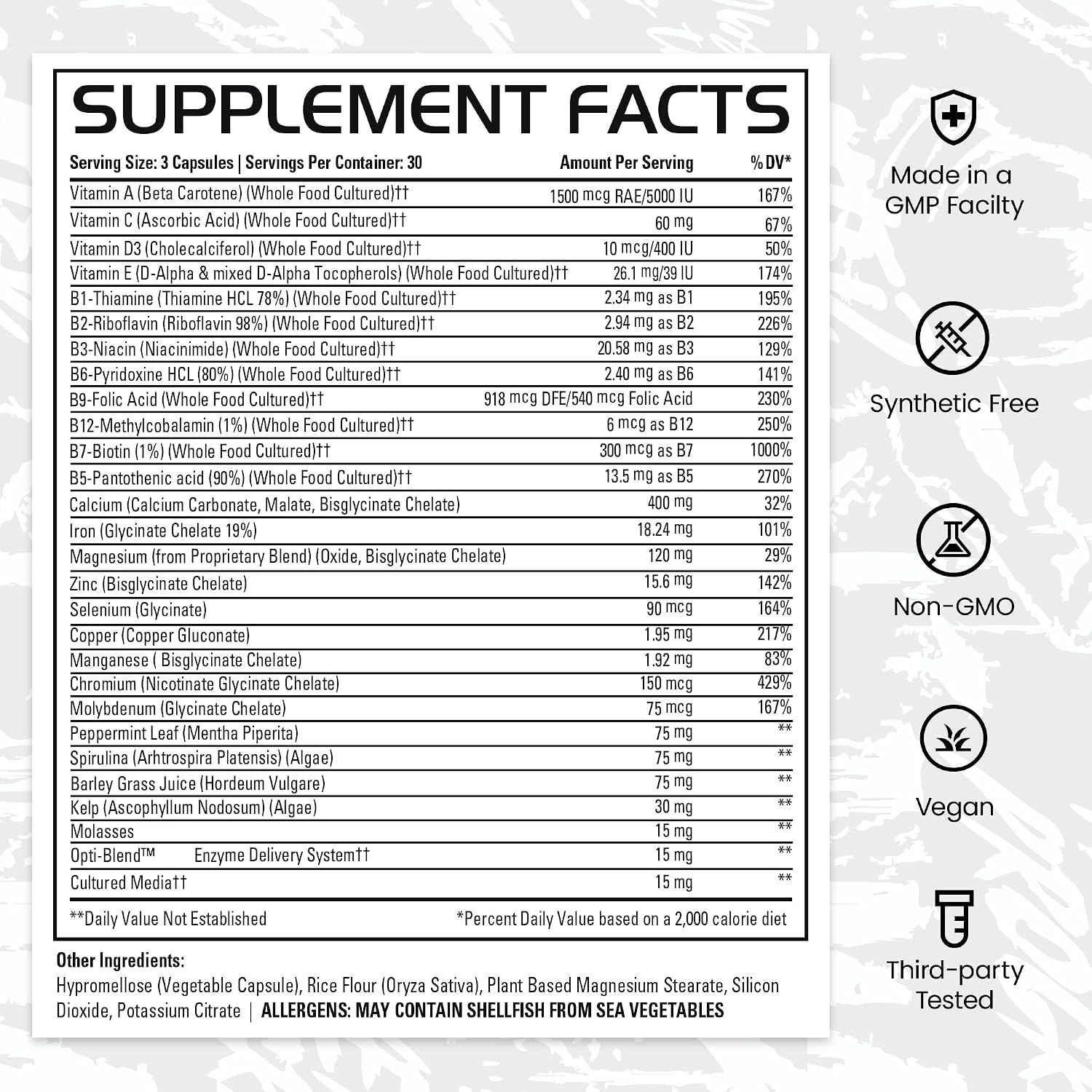 Gains in Bulk Square 1 Multivitamínico y Mineral para Hombres y Mujeres - 90 Cápsulas