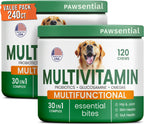 Pawsential Dog Vitamins + Glucosamine - Chewable Multivitamins + Probiotics, Omega - Hip & Joint Support, Skin & Coat, Gut Health - Adult & Senior - Large & Small Breed - 120 Chews