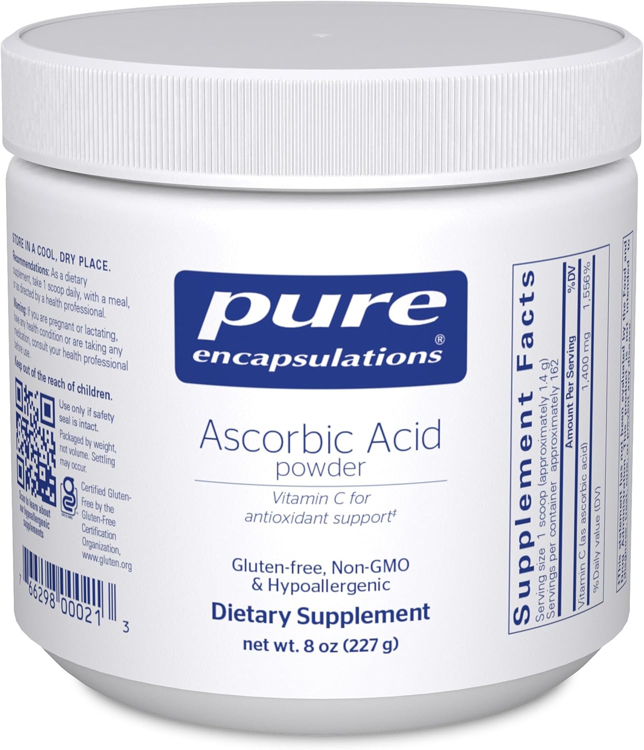 Pure Encapsulations Ascorbic Acid Powder – Hypoallergenic Vitamin C, 227 g
