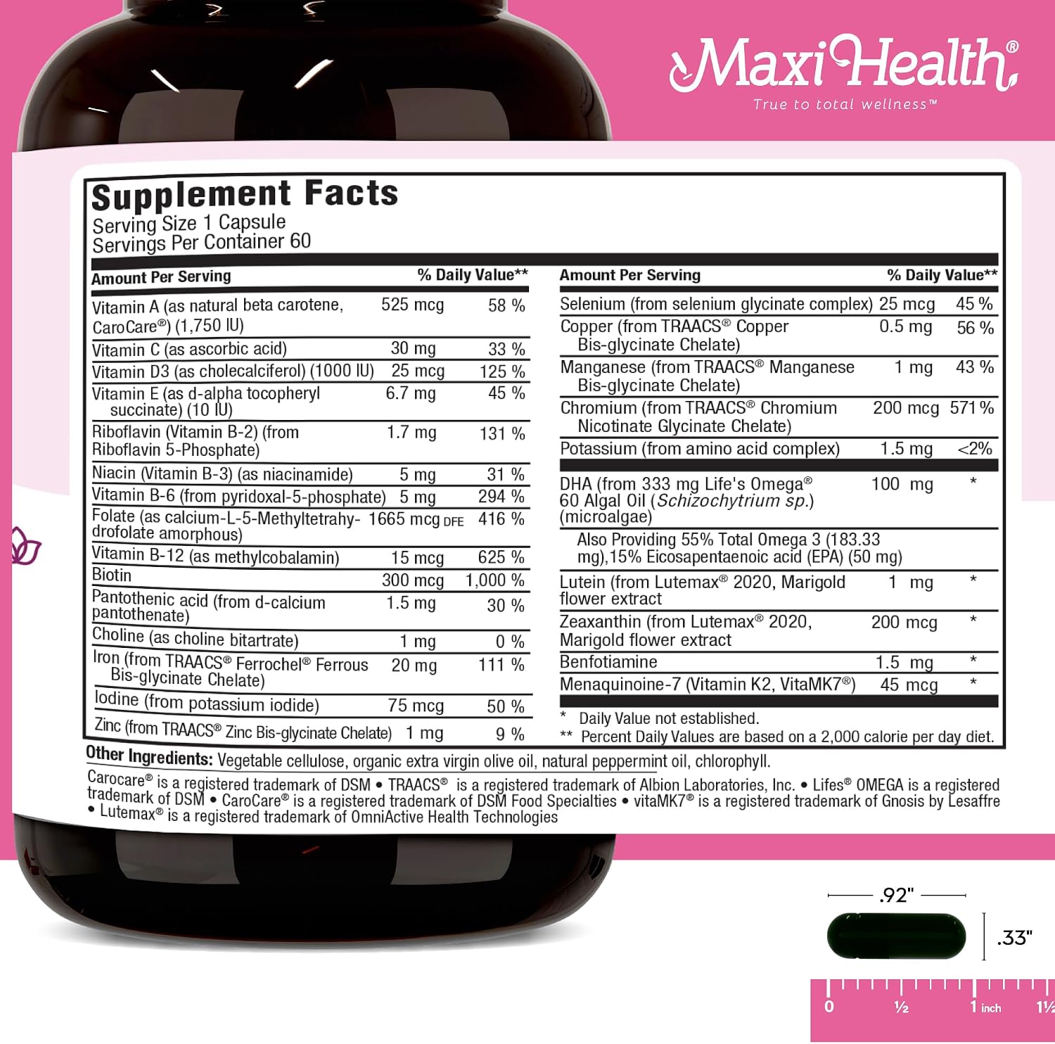 Maxi Health Methyl Prenatal DHA - Vitaminas Prenatales con DHA y Ácido Fólico - 60 Cápsulas Blandas