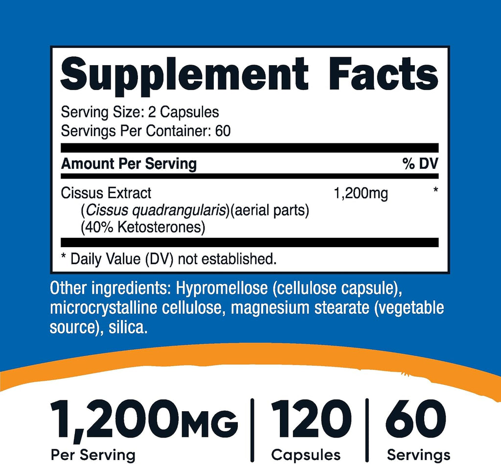 Nutricost Cissus Quadrangularis (1200mg) 120 Cápsulas - 60 Dosis, Sin Gluten, No-GMO, Vegetariano