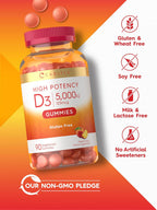 Carlyle Vitamin D3 Gummies 5000 IU (125 mcg) | 90 Count | Peach Flavor | Vegetarian, Non-GMO & Gluten Free Supplement