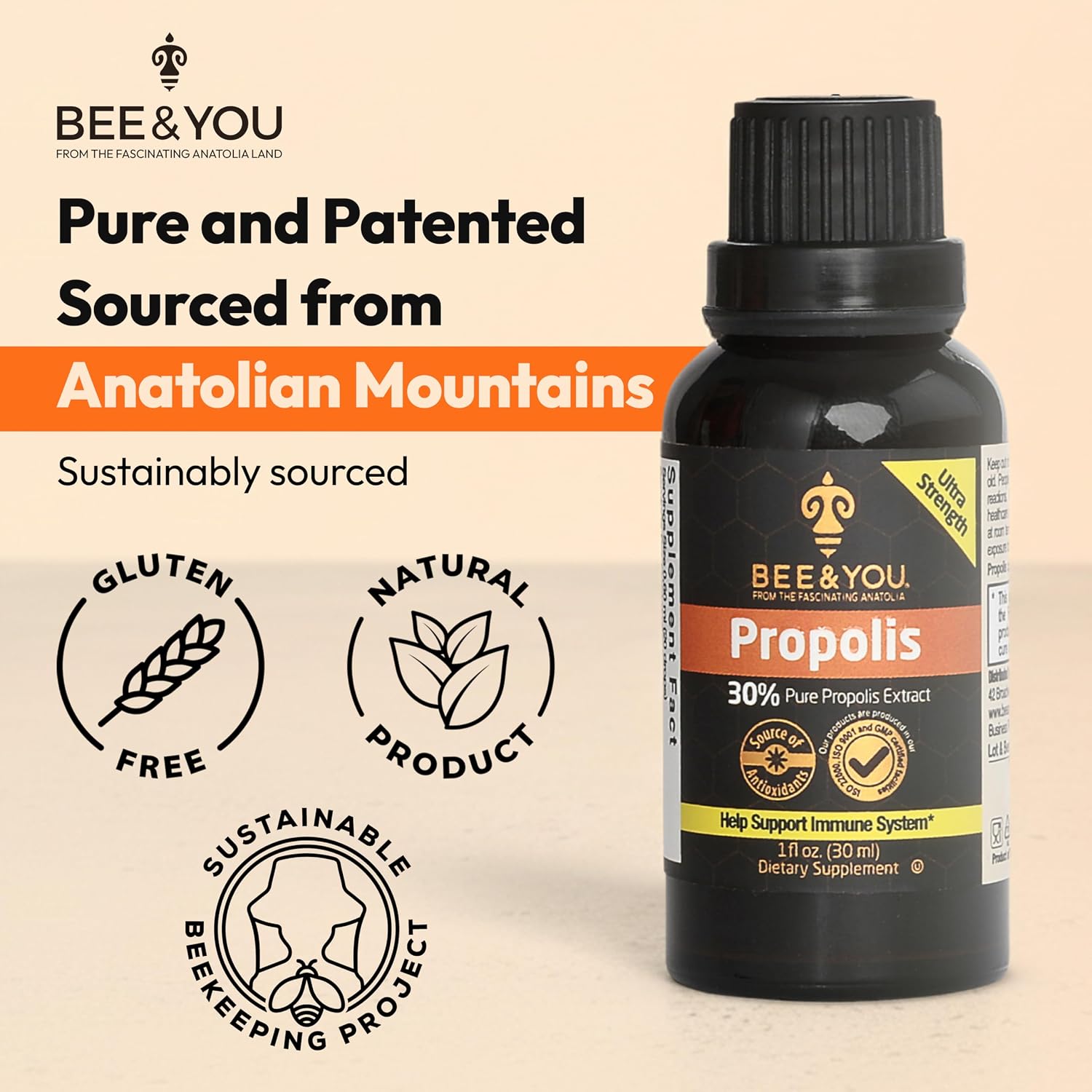 BEE & YOU Extracto Líquido de Propóleo en Gotas, 30% Propóleo, Ultra Puro, 30 ml