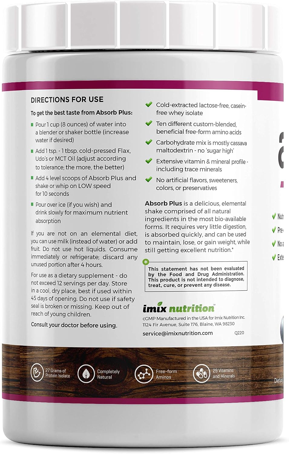 Absorb Plus Isolate Protein - Suplemento Proteico para la Salud Digestiva, Berry Fusion, 2.2 lbs