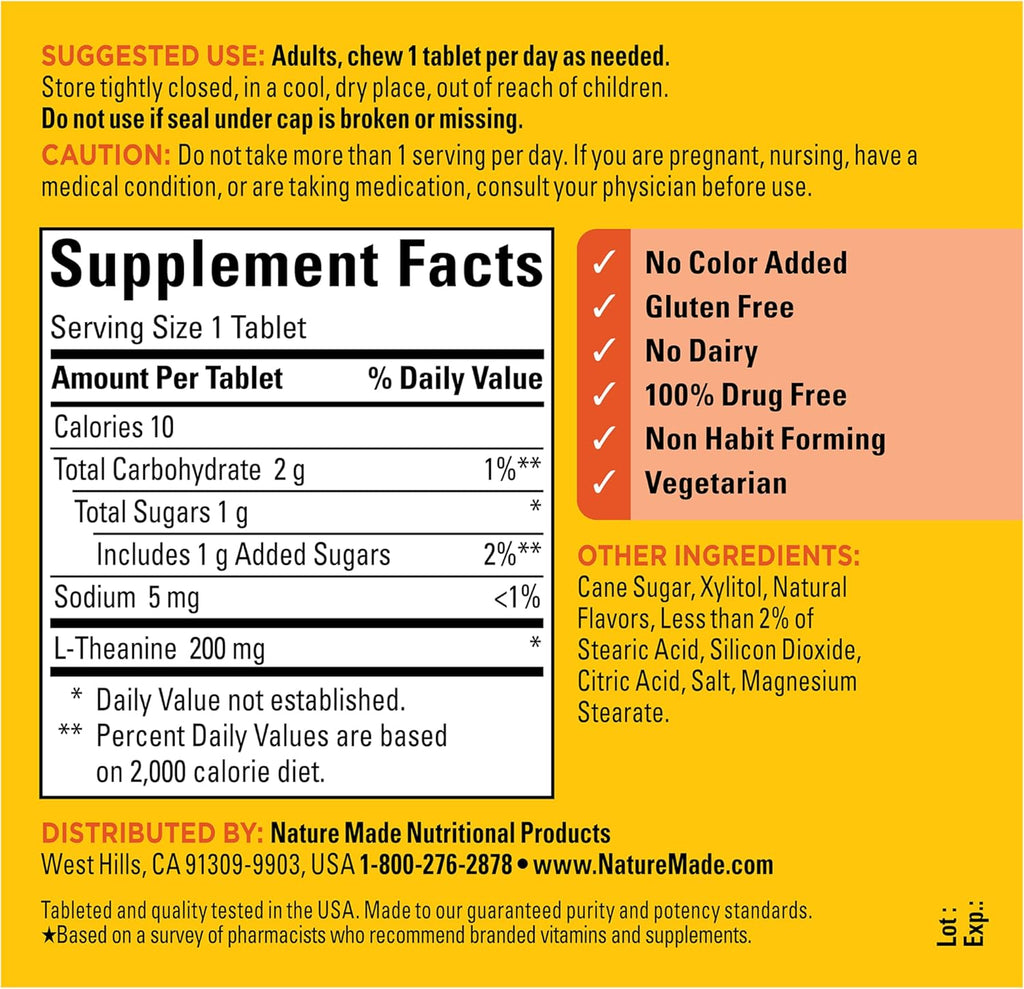 Nature Made L-Teanina 200mg Comprimidos Masticables - 50 Unidades
