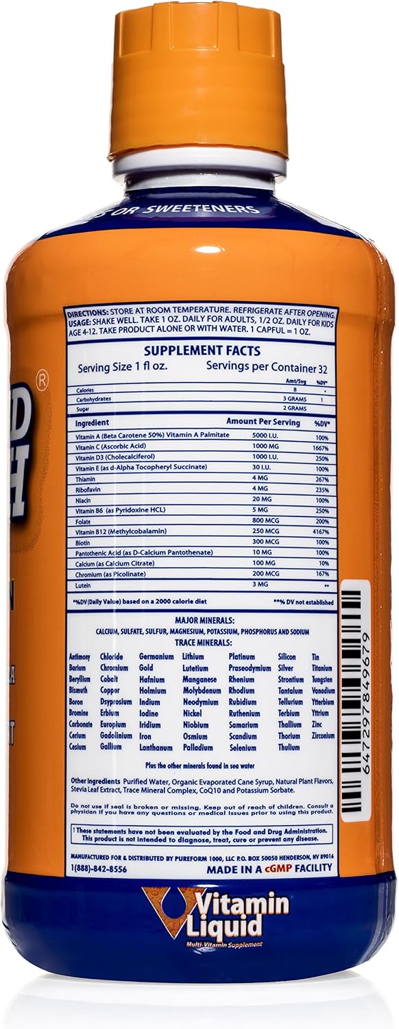 3 Second Health Multivitamínico Líquido - Vegano, Sin Gluten, Sin Soja, 32 Dosis