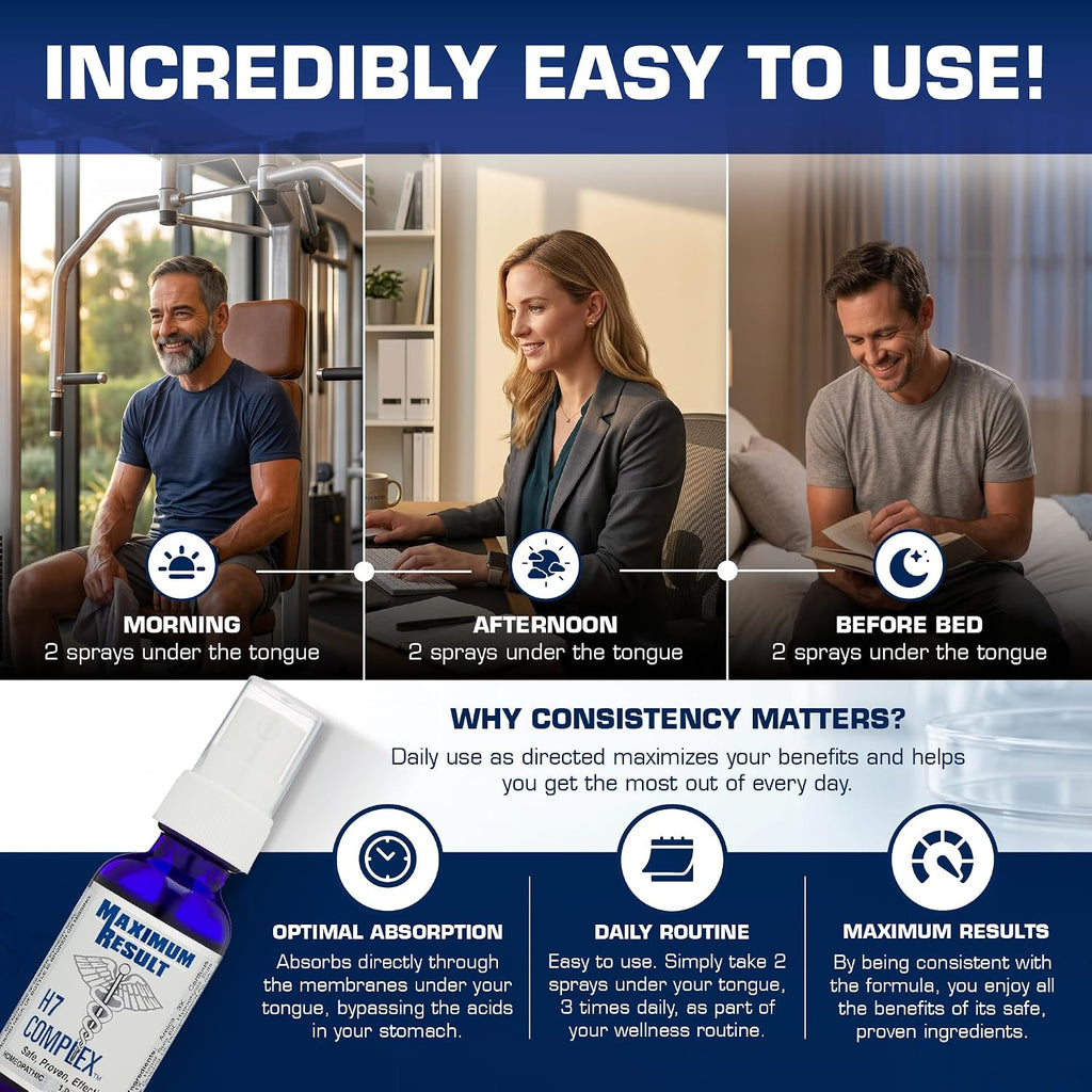 Maximum Result H7 Complex Spray Homeopático Sublingual Antiedad, Fórmula Pituitaria y Adaptógena, 3 Meses de Suministro