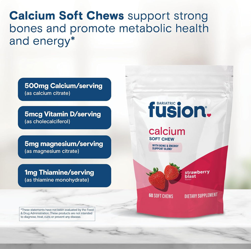 Bariatric Fusion Calcio Citrato con Vitamina D3 - Masticables Sabor Fresa - 60 unidades