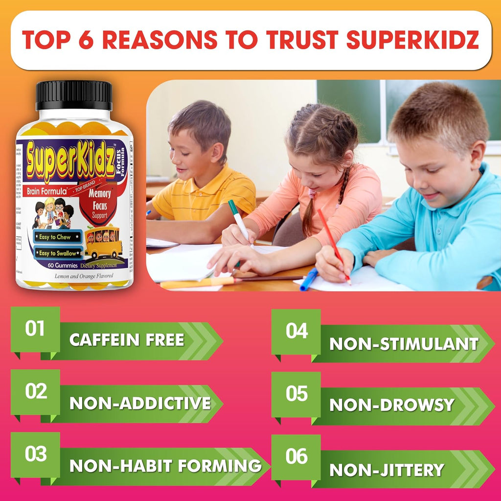 Superkids Kids Focus Gummies con Omega 3 DHA - 60 Gominolas