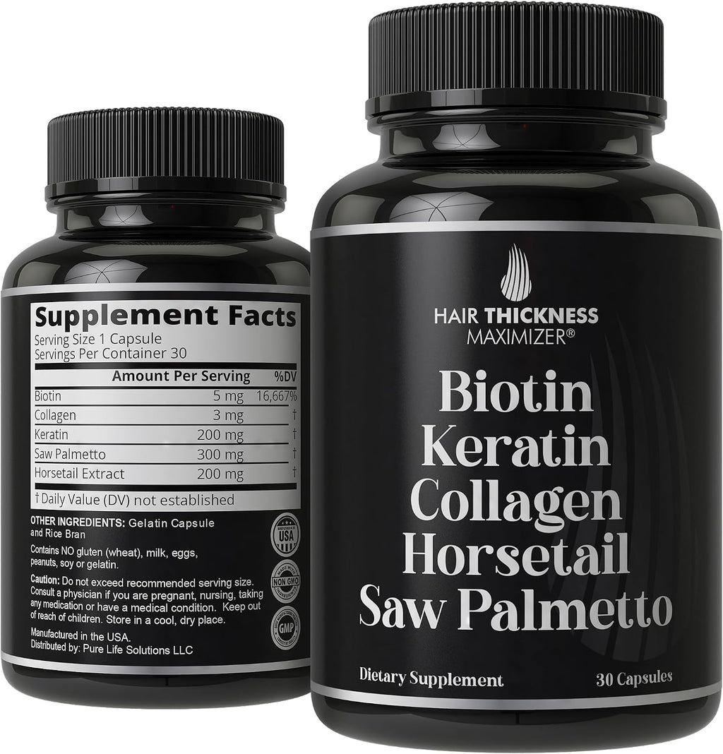 Biotina 5000mcg con Keratina, Colágeno, Cola de Caballo y Saw Palmetto – 5 en 1 para el Cabello