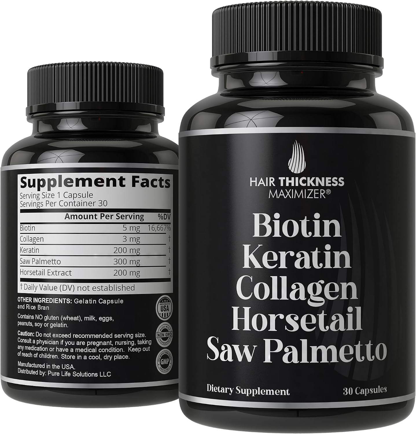 Biotina 5000mcg con Keratina, Colágeno, Cola de Caballo y Saw Palmetto – 5 en 1 para el Cabello