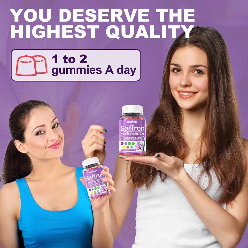 Happy Saffron Gummies - Suplemento de Azafrán con Magnesio y Vitaminas - 4 Meses de Suministro