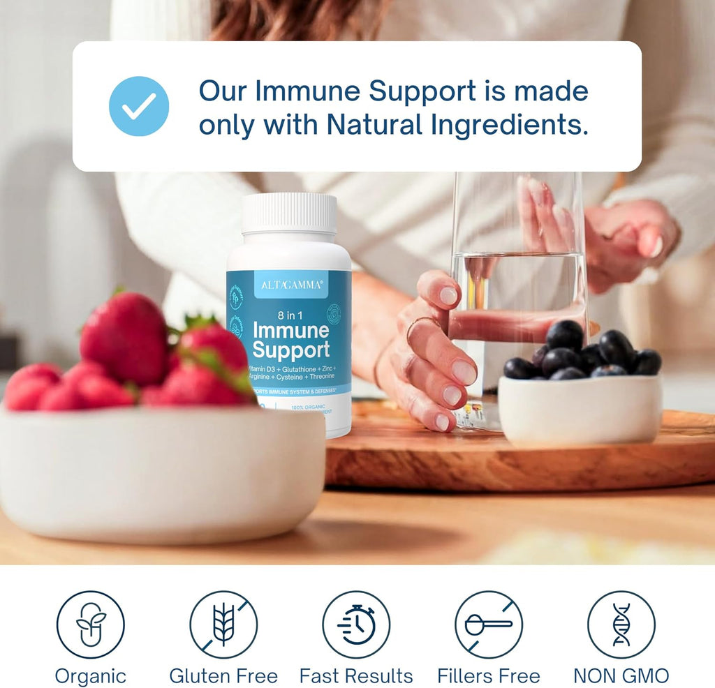 ALTAGAMMA 8 en 1 Suplemento de Apoyo Inmunológico con L-Lisina, Vitamina D y Zinc, 60 Cápsulas
