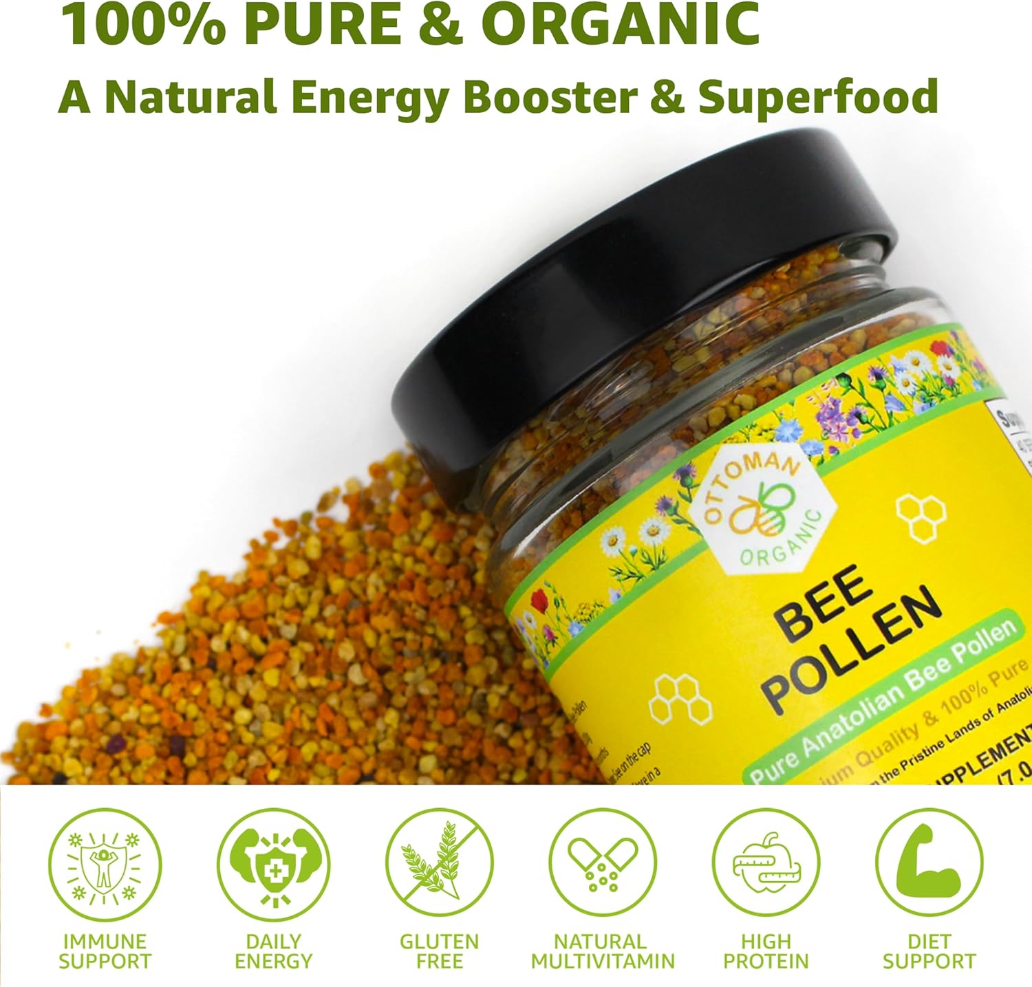 Polen de Abeja Orgánico 200g | Certificado USDA y UE | ottoman organic