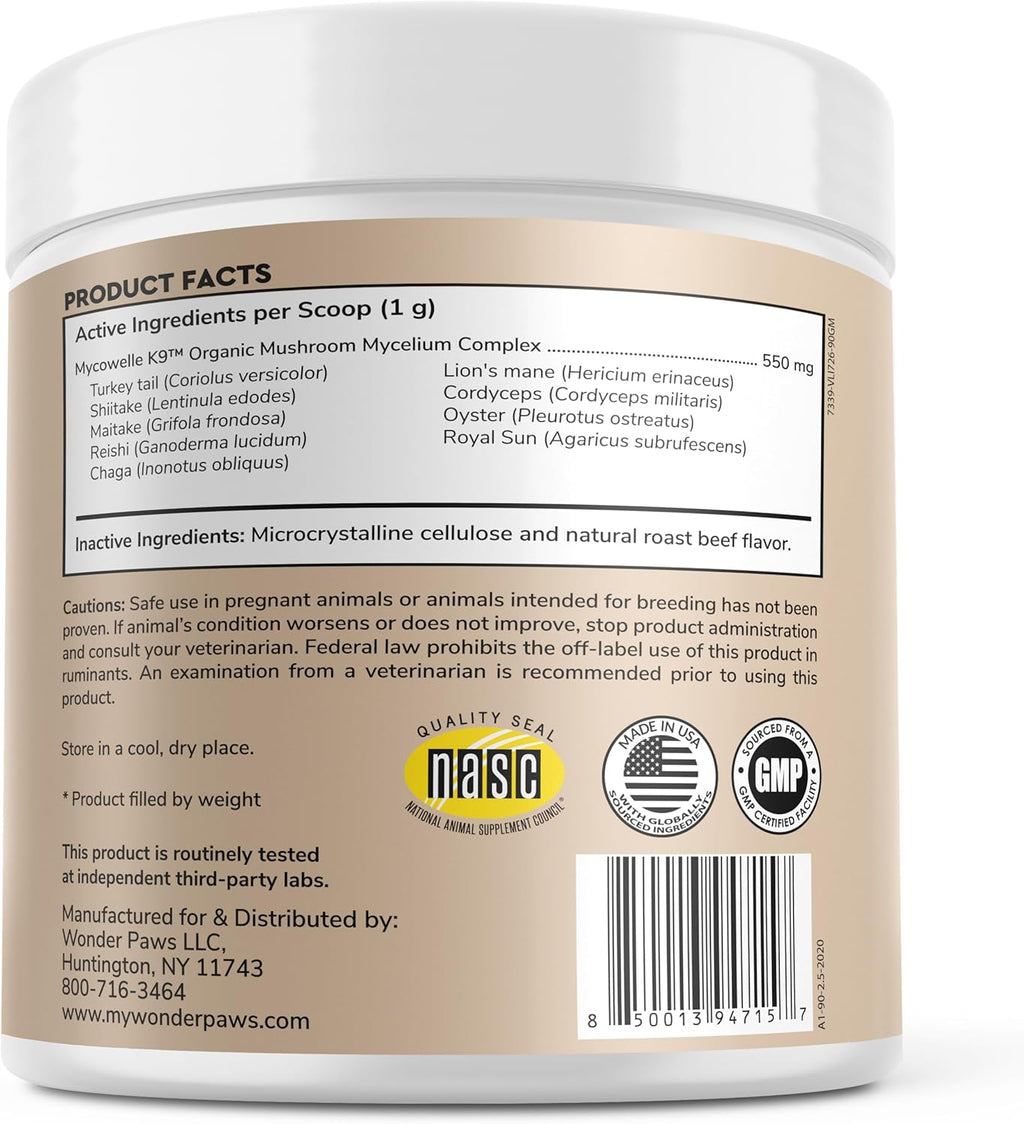 Wonder Paws Immune Support – Polvo de Setas Orgánicas para Perros, 90 Dosis
