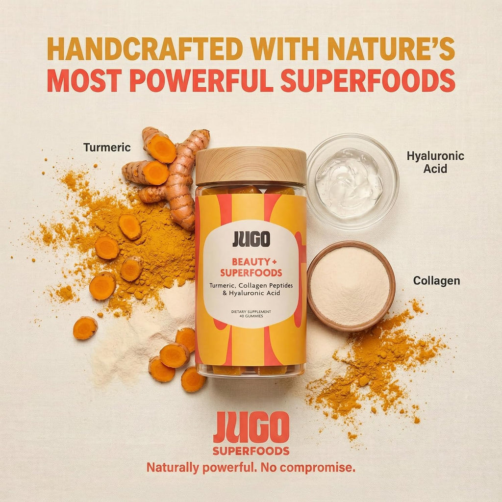 JUGO Beauty + SUPERFOODS Gominolas de Colágeno y Biotina para Cabello, Piel y Uñas - 40 Unidades